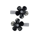 Embellished Non Slip Hair Clip - Black and White Floral Flower Baby Toddler Girls Hair Accessories - non slip hair clips hair bow Pinkberry Kisses Pair