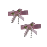 Embellished Non Slip Hair Clip - Mini Pink Satin Bow with Rose and Pearls Baby Toddler Hair Clip Hair Accessories Pinkberry Kisses Pair