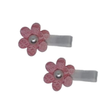 Embellished Non Slip Hair Clip - Lace Flower Pink Baby Toddler Hair Clip Hair Accessories Pinkberry Kisses Pair