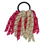 School Hair Accessories Short Curly Ponytail Streamer Girls Hair Tie Korker Pinkberry Kisses Cream Ivory Hot Pink