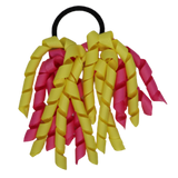School Hair Accessories Short Curly Ponytail Streamer Girls Hair Tie Korker Pinkberry Kisses Lemon Yellow Hot Pink