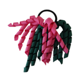 School Hair Accessories Short Curly Ponytail Streamer Girls Hair Tie Pinkberry Kisses Hunter Green Hot Pink