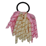 School Hair Accessories Short Curly Ponytail Streamer Girls Hair Tie Korker Pinkberry Kisses Light Pink Cream Ivory