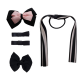 School Hair Accessories Value Pack 4 Piece School Uniform Hair Bow Non Slip Hair Clip Hair Tie Pinkberry Kisses Black Light Piink