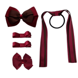 School Hair Accessories Value Pack 4 Piece - Burgundy (28 colours options to pick from)