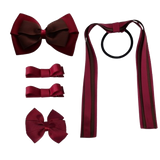 School Hair Accessories Value Pack 4 Piece School Uniform Hair Bow Non Slip Hair Clip Hair Tie Pinkberry Kisses Burgundy Brown