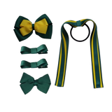 School Hair Accessories Value Pack 4 Piece School Uniform Hair Bow Non Slip Hair Clip Hair Tie Pinkberry Kisses Hunter Green Daffodil Yellow