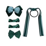 school-hair-accessories-value-pack-4-piece-hair-bow-non-slip-hair-clip-hair-tie-steamer-uniform-pinkberry-kisses-Hunter-green-light-blue
