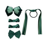 school-hair-accessories-value-pack-4-piece-hair-bow-non-slip-hair-clip-hair-tie-steamer-uniform-pinkberry-kisses-Hunter-green-mint-green