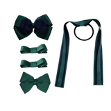 school-hair-accessories-value-pack-4-piece-hair-bow-non-slip-hair-clip-hair-tie-steamer-uniform-pinkberry-kisses-Hunter-green-navy-blue