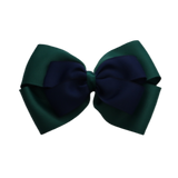 School uniform hair accessories Double Cherish Bow 11cm - Hunter Green Base & Centre Ribbon Navy Blue - Pinkberry Kisses Non Slip Hair Clip Hair Tie