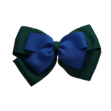 School uniform hair accessories Double Cherish Bow 11cm - Hunter Green Base & Centre Ribbon Royal Blue - Pinkberry Kisses Non Slip Hair Clip Hair Tie