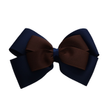 School uniform hair accessories Double Cherish Bow Non Slip Hair Clip Hair Bow Hair Tie - Navy Blue Base & Centre Ribbon 11cm Navy Blue Brown - Pinkberry Kisses 