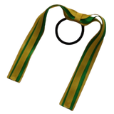 School Uniform Hair Accessories Ponytail Streamer Straight Hair Tie - Pinkberry Kisses Mazie Yellow Base & Top Ribbon Emerald Green