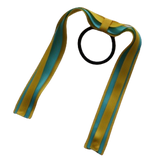 School Uniform Hair Accessories Ponytail Streamer Straight Hair Tie - Pinkberry Kisses Mazie Yellow Base & Top Ribbon Misty Turquoise