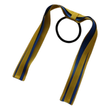School Uniform Hair Accessories Ponytail Streamer Straight Hair Tie - Pinkberry Kisses Mazie Yellow Base & Top Ribbon Royal Blue