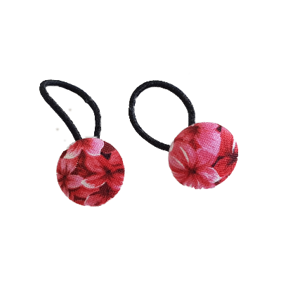 Pigtail Hairband Toggles - Red Flowers (pair)