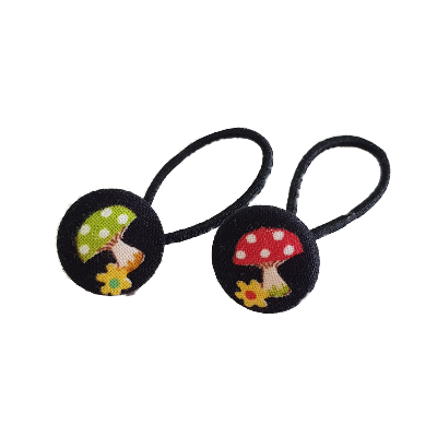 Pigtail Hairband Toggles - Colourful Mushrooms (pair)