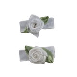 Baby and Toddler non slip hair clips - White Rose Pair of Hair Clips