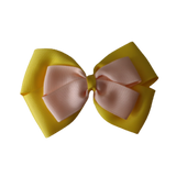 School uniform hair accessories Double Cherish Bow Non Slip Hair Clip Hair Bow Hair Tie - Daffodil Yellow Base & Centre Ribbon 11cm Pinkberry Kisses Daffodil Yellow Peach 
