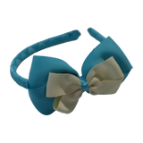 School Woven Double Cherish Bow Headband School Uniform Headband Hair Accessories Pinkberry Kisses Misty Turquoise Cream 