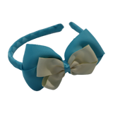 School Woven Double Cherish Bow Headband School Uniform Headband Hair Accessories Pinkberry Kisses Misty Turquoise Cream