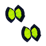 School uniform hair accessories Double Bella Bow 10cm - Navy Blue Base & Centre Ribbon Key Lime Hair Bow Pair - Pinkberry Kisses Non Slip Hair Clip