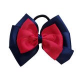 School uniform hair accessories Double Bella Bow 10cm - Navy Blue Base & Centre Ribbon Red- Pinkberry Kisses
