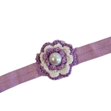 babies and toddler elastic headband - crochet flower Lavender and White Baby headband Toddler headband soft headband headband for babies
