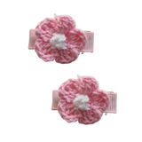 Baby and Toddler non slip hair clips - crochet flower Baby Toddler Hair Accessories Pinkberry Kisses light Pink Pair of Hair Clips
