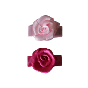 Baby Non Slip Hair Clip - Mini Rose 2 pc Set Baby Toddler Hair Clip Set Pinkberry Kisses Bright Pink and Light Pink