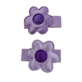 Baby and Toddler non slip hair clips - Purple Satin flower Pinkberry Kisses Pair