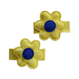 Baby and Toddler non slip hair clips - Yellow satin flower Pinkberry Kisses Pair 