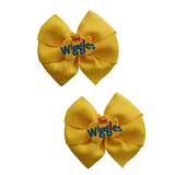 Bella Hair Bow - Wiggles Yellow with Badge- 9cm Girls Hair Accessories - non slip hair clips Pinkberry Kisses Pair