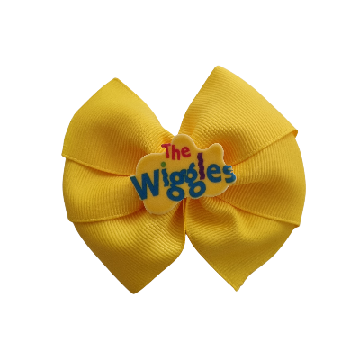 Bella Hair Bow - Wiggles Yellow with Badge- 9cm Girls Hair Accessories - non slip hair clips Pinkberry Kisses