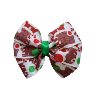 Christmas Hair Accessories - Bella Hair Bow Gingerbread Teddy and Candy Cane Kids Hair Bow Christmas Hair Bow Hair accessories for girls Hair accessories for baby - Pinkberry Kisses