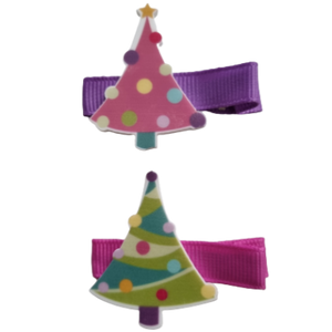 Christmas hair accessories - Everyday Hair Clip Christmas Trees Pink and Purple Hair accessories for girls Hair accessories for baby - Pinkberry Kisses Non Slip Hair Clip Set 