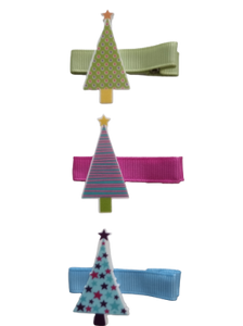 Christmas Hair Accessories - Christmas Trees Set of 3 Mixed Hair accessories for girls Hair accessories for baby - Pinkberry Kisses Non Slip Hair Clip Set