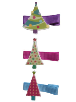 Christmas Hair Accessories - Christmas Trees Set of 3 Spotty Hair accessories for girls Hair accessories for baby - Pinkberry Kisses Non Slip Hair Clip Set