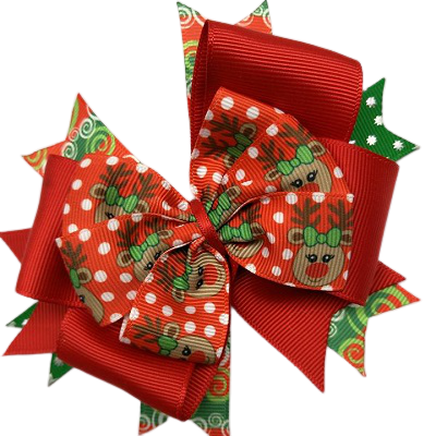 Hair accessories for girls Hair accessories for baby - Pinkberry Kisses Christmas hair accessories - Stacked Layered Hair Bow Christmas Reindeer