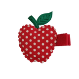Embellished Non Slip Hair Clip - Large Apple on red Pinkberry Kisses