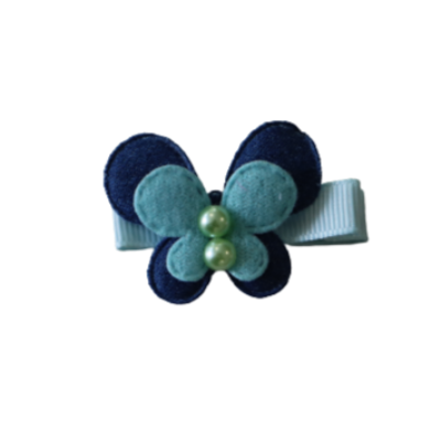 Embellished Non Slip Hair Clip - Butterfly Two Colour Non Slip Hair Clip Baby Girl Hair Accessories Navy and Light Blue 