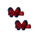 Embellished Non Slip Hair Clip - Butterfly Two Colour Non Slip Hair Clip Baby Girl Hair Accessories Navy and Red Pair of Hair Clips
