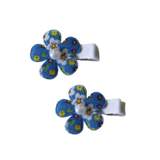 Embellished Non Slip Hair Clip - Floral Flower Hair Clip Baby Toddler Hair Accessories Pinkberry Kisses Blue Pair of Hair Clips