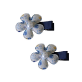 Embellished Non Slip Hair Clip - Floral Flower Hair Clip Baby Toddler Hair Accessories Pinkberry Kisses White with Blue Pair of Hari Clips
