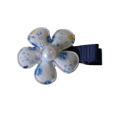 Embellished Non Slip Hair Clip - Floral Flower Hair Clip Baby Toddler Hair Accessories Pinkberry Kisses White with Blue
