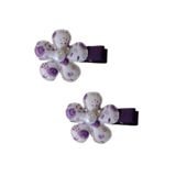 Embellished Non Slip Hair Clip - Floral Flower Hair Clip Baby Toddler Hair Accessories Pinkberry Kisses White with Purple Pair of Hair Clips