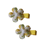 Embellished Non Slip Hair Clip - Floral Flower Hair Clip Baby Toddler Hair Accessories Pinkberry Kisses White with Yellow Pair of Hair Clips