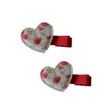Embellished Non Slip Hair Clip - Floral Heart Hair Clip Baby Toddler Hair Accessories Pinkberry Kisses White Red Pair of Hair Clips