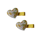 Embellished Non Slip Hair Clip - Floral Heart Hair Clip Baby Toddler Hair Accessories Pinkberry Kisses White Yellow Pair of Hair Clips